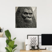 Abstracte Bigfoot in Zwart-wit Ai Art Poster (Thuiskantoor)