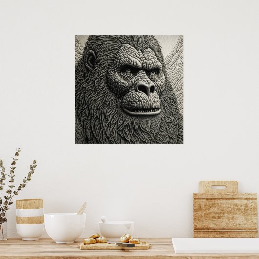 Abstracte Bigfoot in Zwart-wit Ai Art Poster (Keuken)