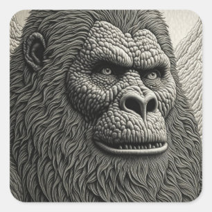 Abstracte Bigfoot in Zwart-wit Ai Art Vierkante Sticker