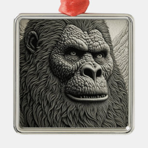 Abstracte Bigfoot in zwart-wit Ai-kunst Metalen Ornament