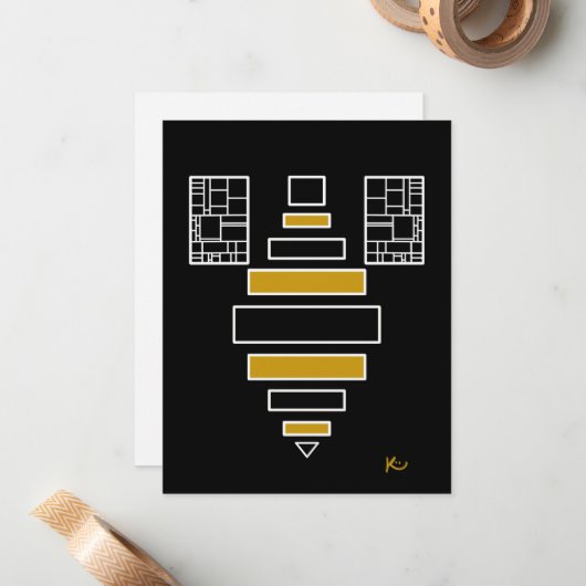 Abstracte Bijennota Kaart Notitiekaartje (Voorkant / Achterkant in situ)