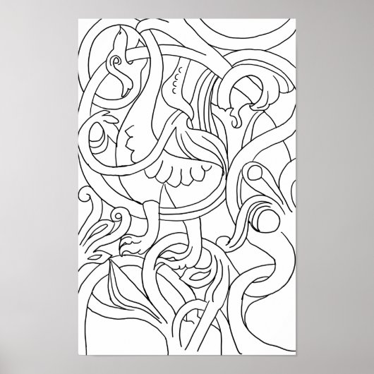 Abstracte Bird Deco Art Kleurplaat Poster (Voorkant)