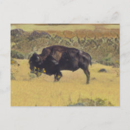 Abstracte Bizon in een geel bloemenveld Briefkaart