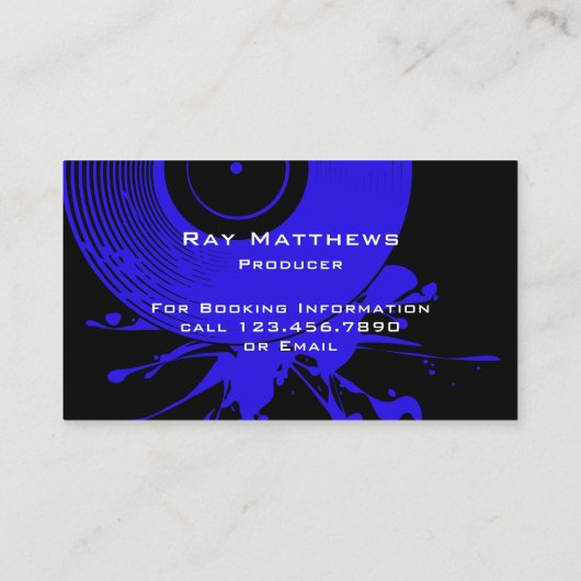 Abstracte Black and Blue Disc DJ Music Producer Visitekaartje (Achterkant)