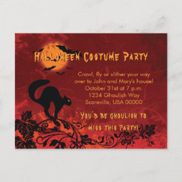 Abstracte Black Cat and Bats Halloween Party Uitnodiging Briefkaart