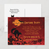 Abstracte Black Cat and Bats Halloween Party Uitnodiging Briefkaart (Voorkant / Achterkant)