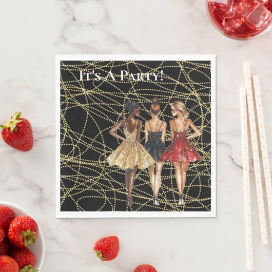 Abstracte Black Gold Party Vrouwen in Jurken Servet (Insitu)