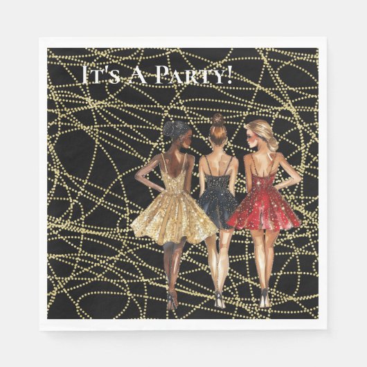 Abstracte Black Gold Party Vrouwen in Jurken Servet (Voorkant)