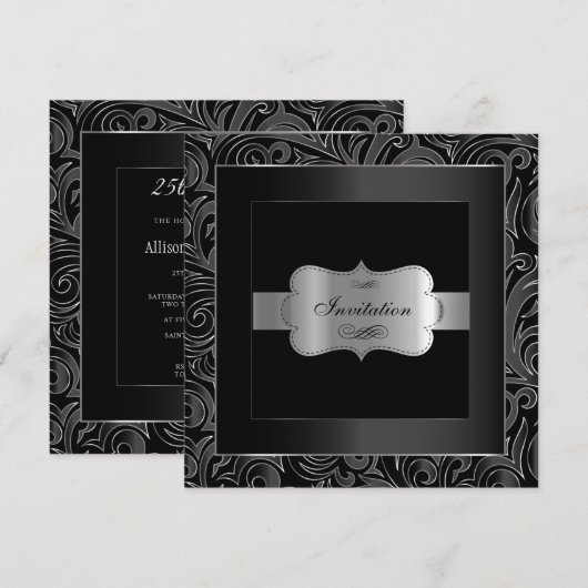 Abstracte Black & Silver Party  | Jubileum Kaart (Voorkant / Achterkant)