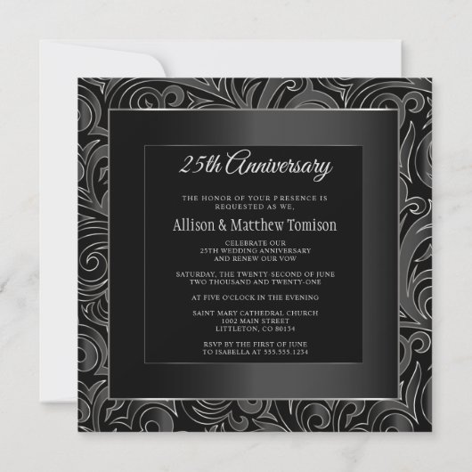 Abstracte Black & Silver Party | Jubileum Kaart (Achterkant)