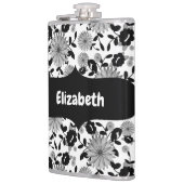 Abstracte Black White Grey Florals Designer Flask Heupfles (Links)