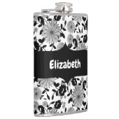 Abstracte Black White Grey Florals Designer Flask Heupfles (Rechts)