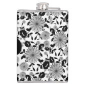 Abstracte Black White Grey Florals Designer Flask Heupfles (Achterkant)
