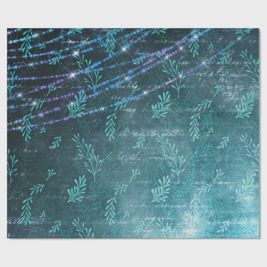 Abstracte bladeren en strijklichten op groen cadeaupapier (Vlak)