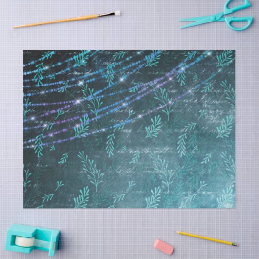 Abstracte bladeren en strijklichten op groen tissuepapier (Craft)