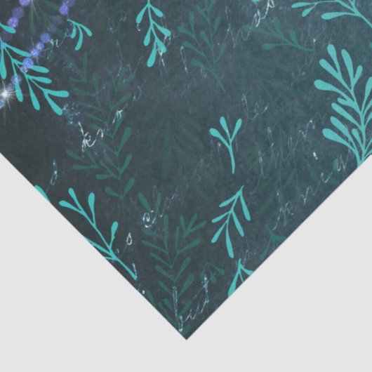 Abstracte bladeren en strijklichten op groen tissuepapier (Detail)