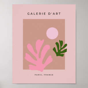 Abstracte bladeren minimalistische roze uitsparing poster