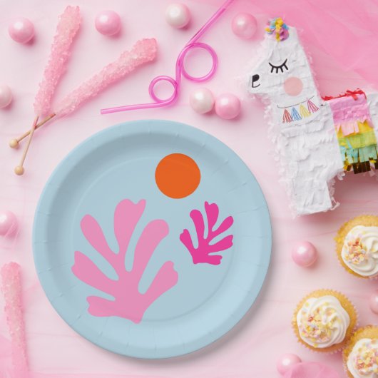 Abstracte bladeren roze en blauw vormen uitgesnede papieren bordje (Feest)