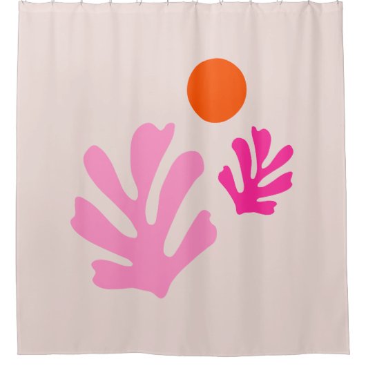 Abstracte bladeren roze Sinaasappel moderne vormen Douchegordijn (Voorkant)