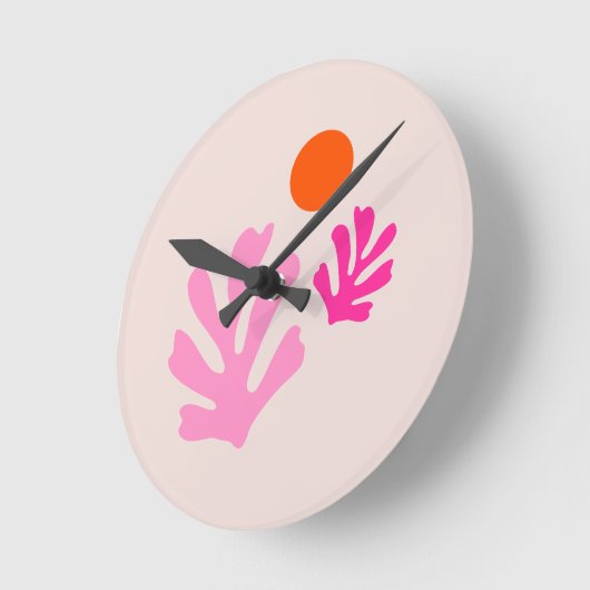 Abstracte bladeren roze Sinaasappel moderne vormen Ronde Klok (Hoek)