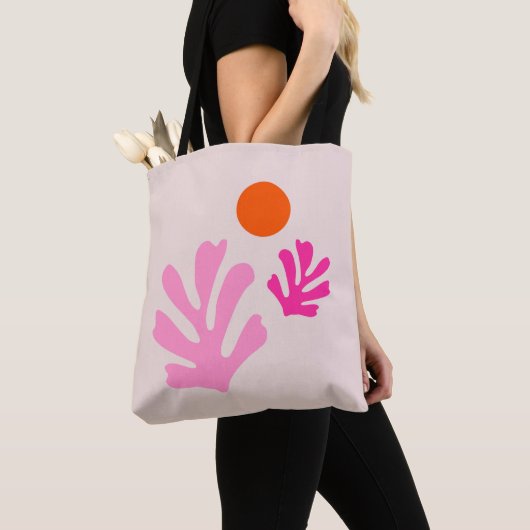 Abstracte bladeren roze Sinaasappel moderne vormen Tote Bag (Dichtbij)