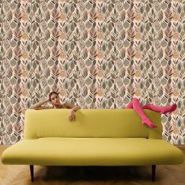 Abstracte bladeren salie, mosterd neutrale schil & behang