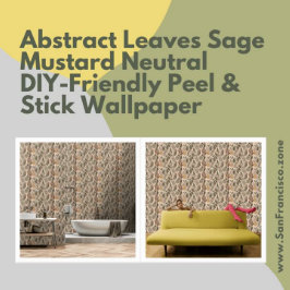 Abstracte bladeren salie, mosterd neutrale schil & behang