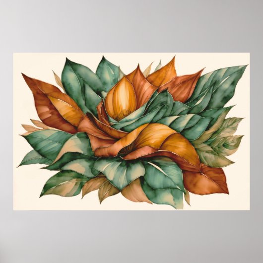 Abstracte bladeren Waterverf 3:2 Poster (Voorkant)