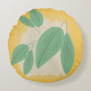 Abstracte Bladgroen Geel Illustratie Rond Kussen