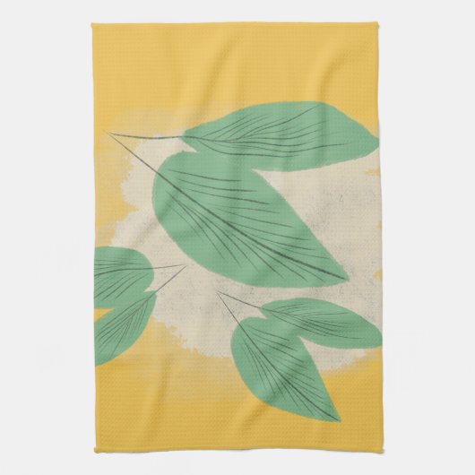 Abstracte Bladgroen Geel Illustratie Theedoek (Verticaal)