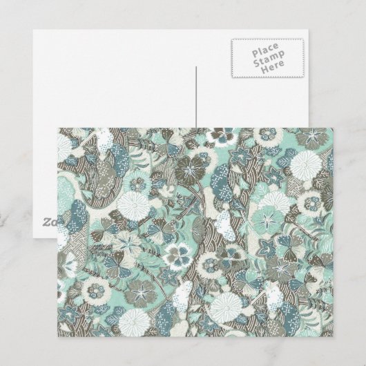 Abstracte blauw bruine bloemen briefkaart (Voorkant / Achterkant)