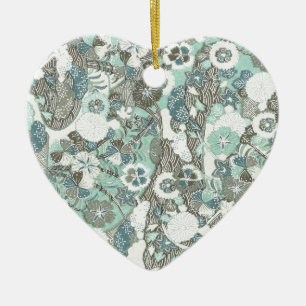 Abstracte blauw bruine bloemen keramisch ornament