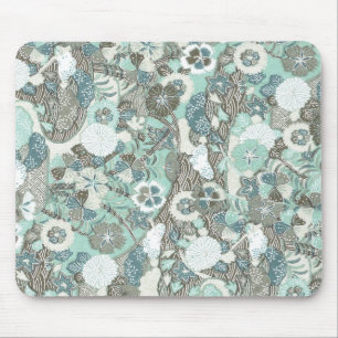 Abstracte blauw bruine bloemen muismat