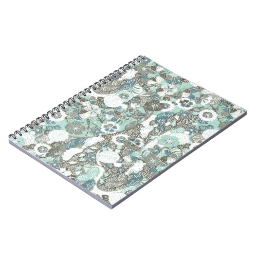 Abstracte blauw bruine bloemen notitieboek (Linkerzijde)