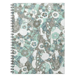 Abstracte blauw bruine bloemen notitieboek
