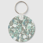 Abstracte blauw bruine bloemen sleutelhanger (Voorkant)