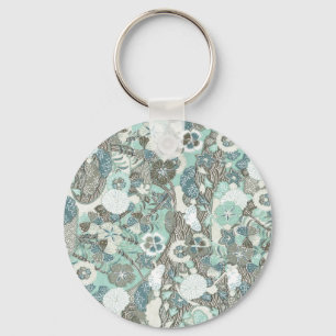 Abstracte blauw bruine bloemen sleutelhanger