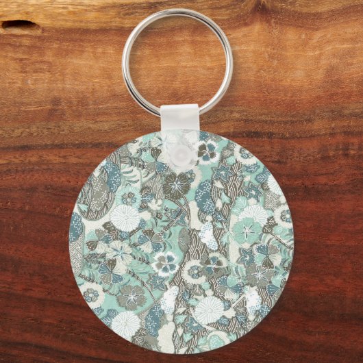 Abstracte blauw bruine bloemen sleutelhanger (Voorkant)