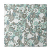 Abstracte blauw bruine bloemen tegeltje (Voorkant)