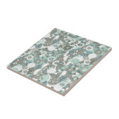 Abstracte blauw bruine bloemen tegeltje (Zijkant)