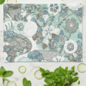 Abstracte blauw bruine bloemen theedoek (Gevouwen)