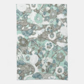 Abstracte blauw bruine bloemen theedoek (Verticaal)