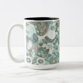 Abstracte blauw bruine bloemen tweekleurige koffiemok (Links)