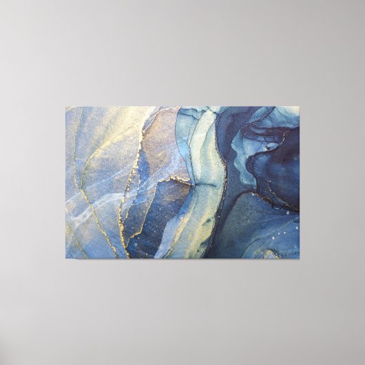 Abstracte blauw- en goudalcoholinkt canvas afdruk (Voorkant)
