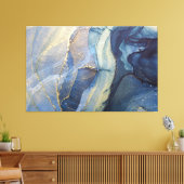 Abstracte blauw- en goudalcoholinkt canvas afdruk (Insitu (Woonkamer))