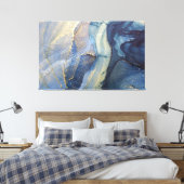 Abstracte blauw- en goudalcoholinkt canvas afdruk (Insitu (Slaapkamer))