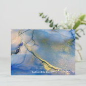 Abstracte blauw- en goudalcoholinkt Vloeibare kuns Bedankkaart (Staand voorkant)