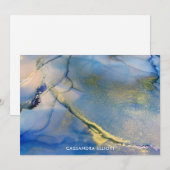 Abstracte blauw- en goudalcoholinkt Vloeibare kuns Bedankkaart (Voorkant / Achterkant)