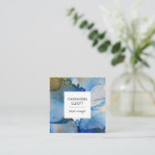 Abstracte blauw- en goudalcoholinkt Vloeibare kuns Vierkante Visitekaartje (Staand voorkant)