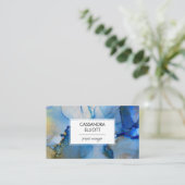 Abstracte blauw- en goudalcoholinkt Vloeibare kuns Visitekaartje (Staand voorkant)